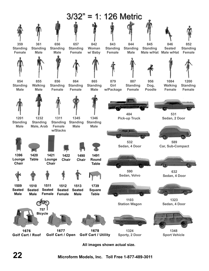 3/32" Scale Model Supplies, 1:126 Metric Scale Model Parts by Microform